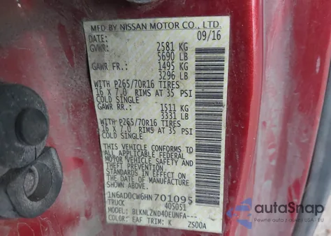 2017 Nissan Frontier Sv z USA, uszkodzony, nr VIN 1N6AD0CW6HN701095